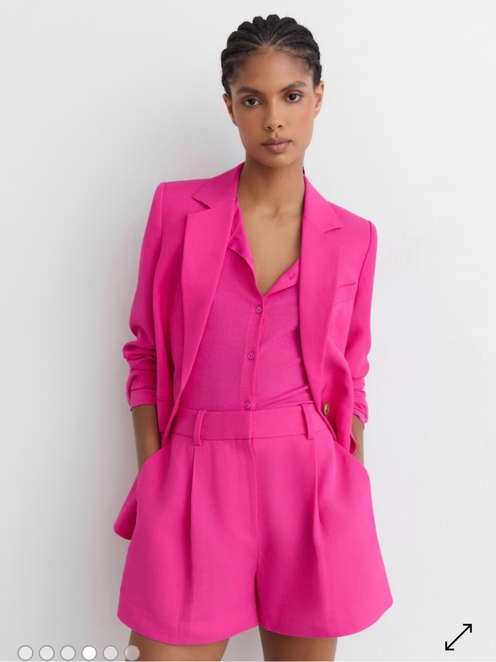 Reiss Tailored Bright Pink Pleated High-Rise Linen Shorts